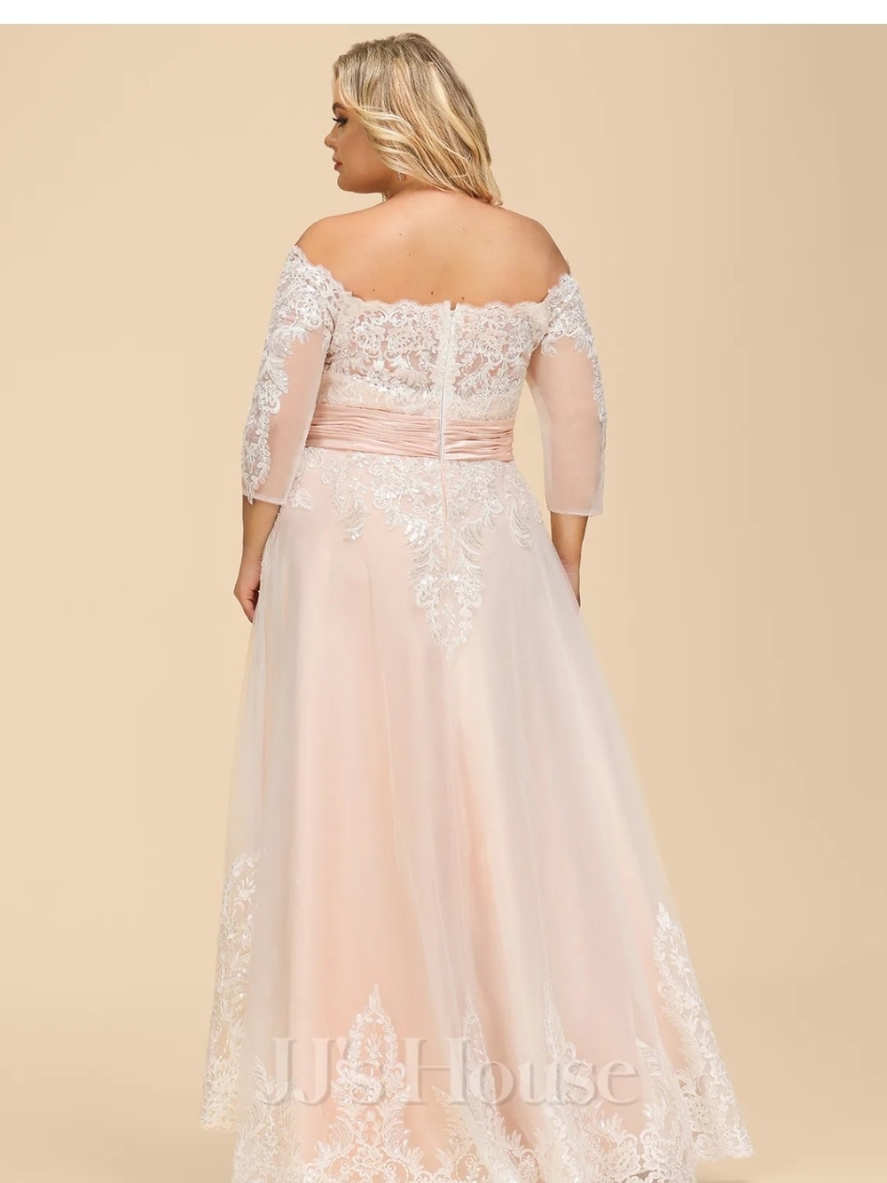 JJs House Blush Off-Shoulder Lace High-Low Gown - Picture 7 of 13